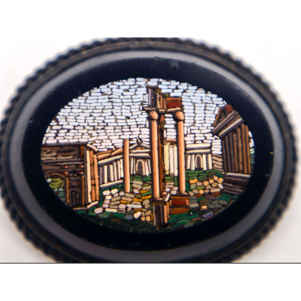 Antique Victorian Micro Mosaic Brooch Temple of Vespasian Grand Tour Memento